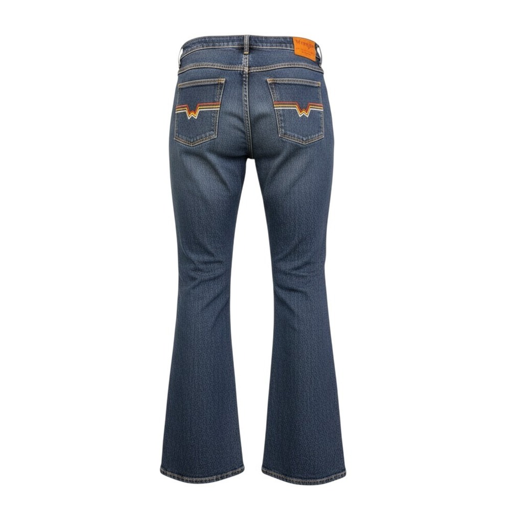 Wrangler Flare Jeans Women 29/30 Sz 8 Blue Retro Embroidered Pocket Boho
